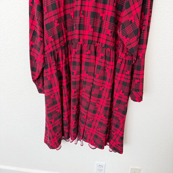 [Torrid] Disney Red Black Mickey Mouse Tartan Plaid Button Front Shirt Dress 5X - Picture 7 of 10